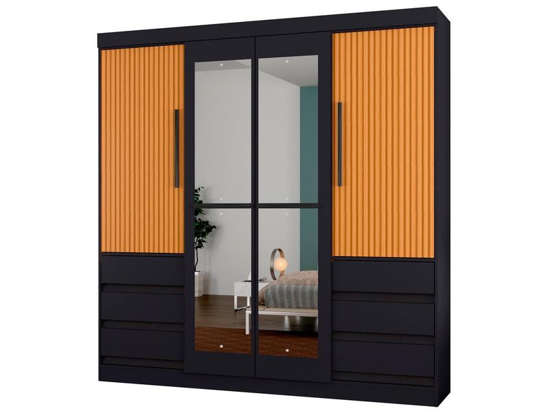 Guarda-roupa Casal com Espelho 4 Portas 6 Gavetas Araplac Atraente